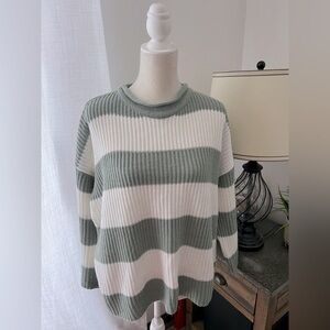 Pink Lily Striped Green and White Women's Sweater